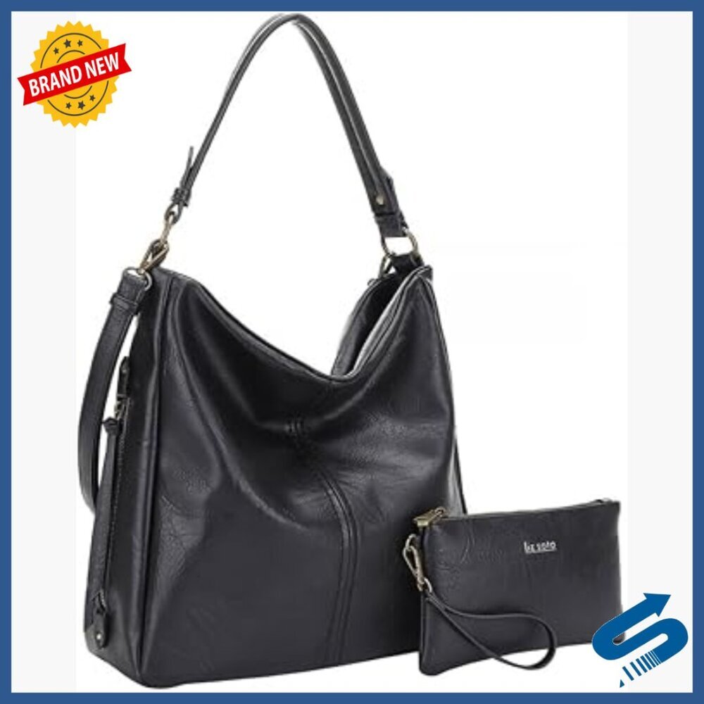 Large Vegan Leather Hobo Bag with Wristlet Set, Crossbody Strap